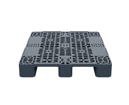 Пластиковый паллет 1200x1000x150 мм многооборотный перфорированный на 3 полозьях с бортиком